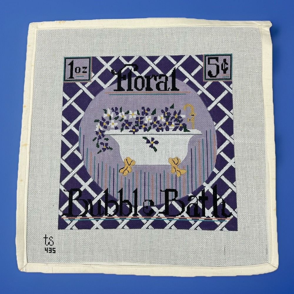 TS Designs Handpainted Needlepoint‎ Canvas - Floral Bubble Bath Purple Flowers